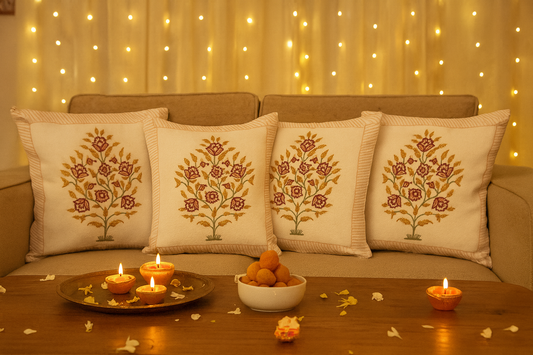 16x16 embroidered cotton cushion cover with floral design – set of 5 for sofa and living room décor