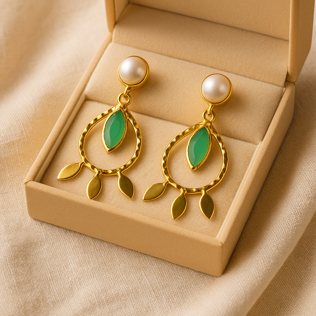 Pearl & Green Stone Earings