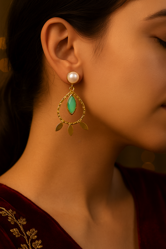 Pearl & Green Stone Earings