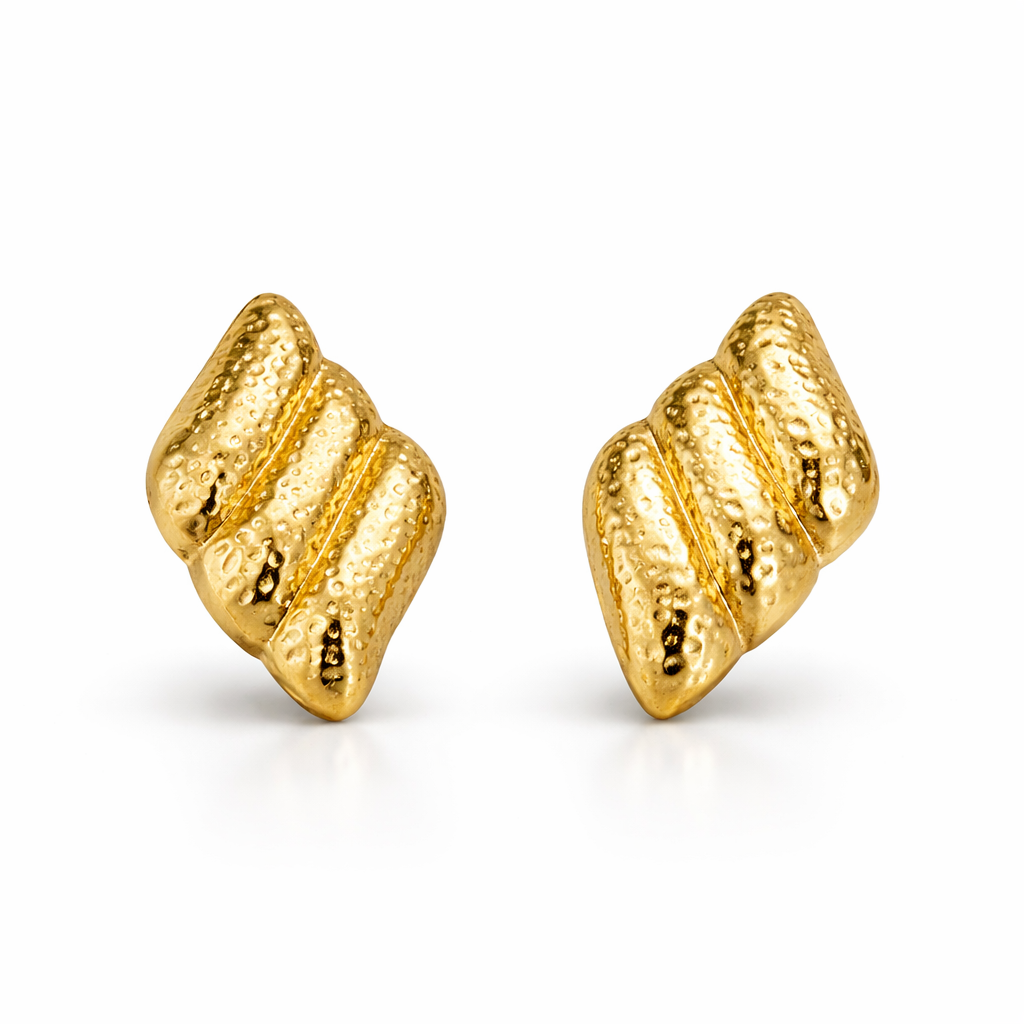 Gold-Toned Textured Sculptural Stud Earrings for Women | Hammered Finish Statement Earrings | Minimal Office & Party Wear Jewelry