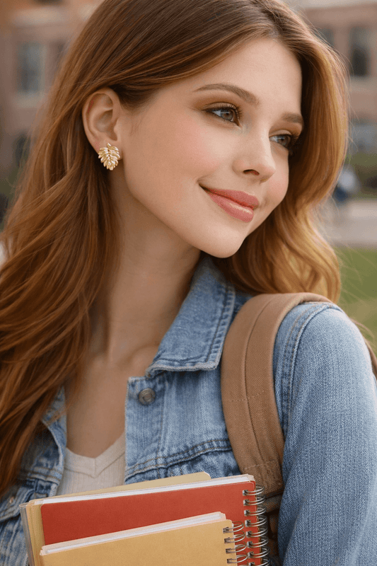 Gold Leaf Statement Earrings for Women | Stainless Steel Anti-Tarnish Designer Stud Earrings | Lightweight Elegant Party & Daily Wear Jewelry