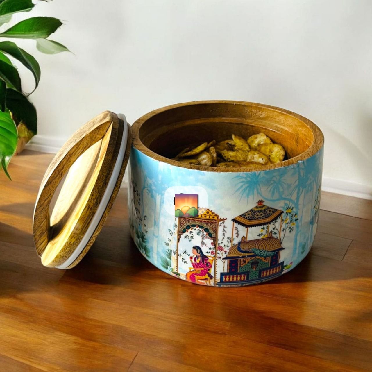 Wooden Bowl Jar With Airtight Lid
Size - 6x5 Inch
Material - Lacquer Coating on wood and Epoxy Coating on Printing