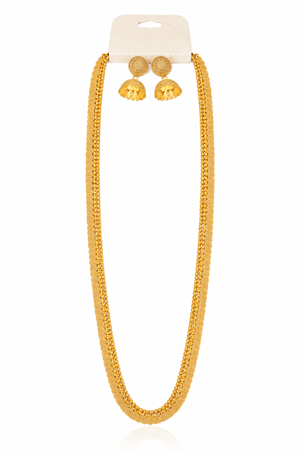 Traditional Gold Beaded Necklace Set with Jhumka Earrings