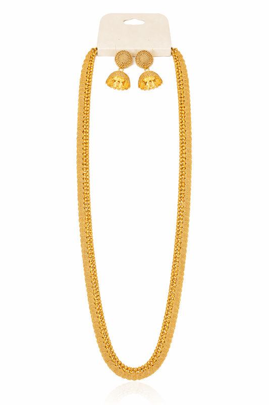 Traditional Gold Beaded Necklace Set with Jhumka Earrings