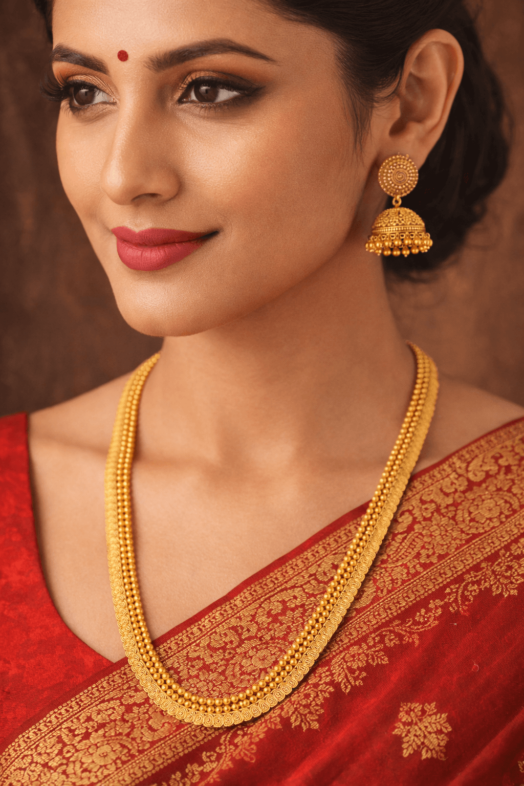 Traditional Gold Beaded Necklace Set with Jhumka Earrings