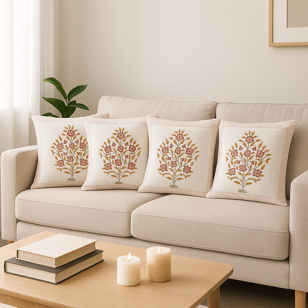 Elegant cotton cushion cover with traditional embroidery – 16x16 inch sofa pillow cover se