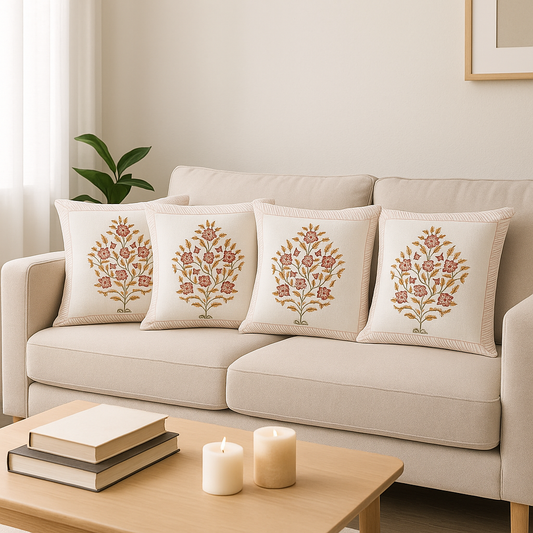 Elegant cotton cushion cover with traditional embroidery – 16x16 inch sofa pillow cover se