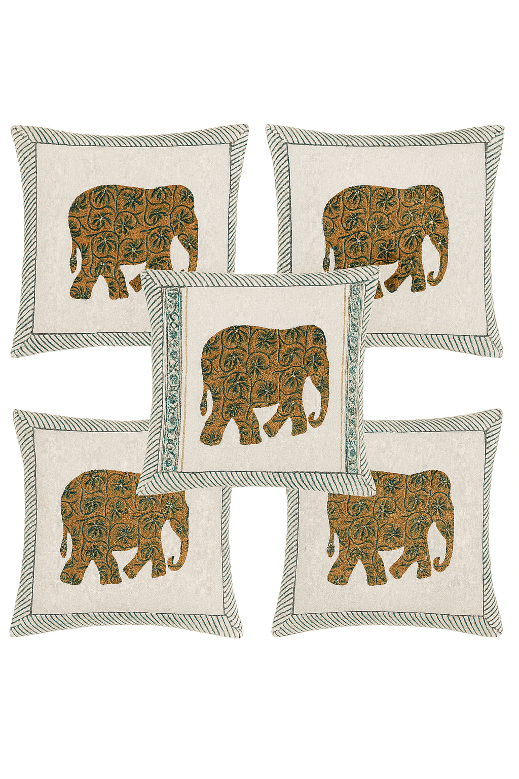 Sustainable jute pillow cover in 16x16 size featuring hand-embroidered elephant.