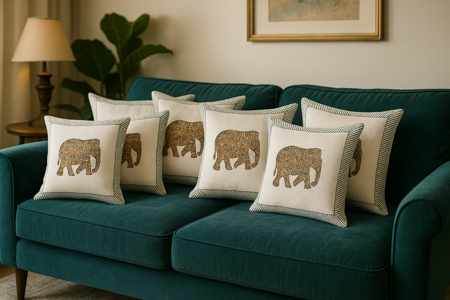 Rustic jute cushion cover with elephant design – perfect for home décor and gifting Set of 5