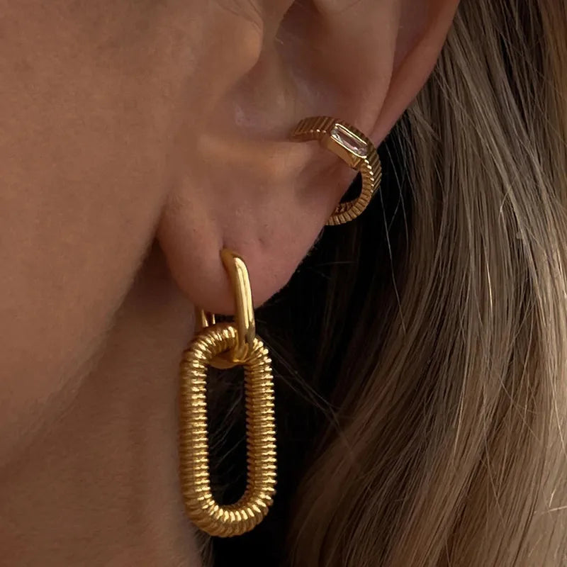 Real life image of the gold hoop anti tarnish earings