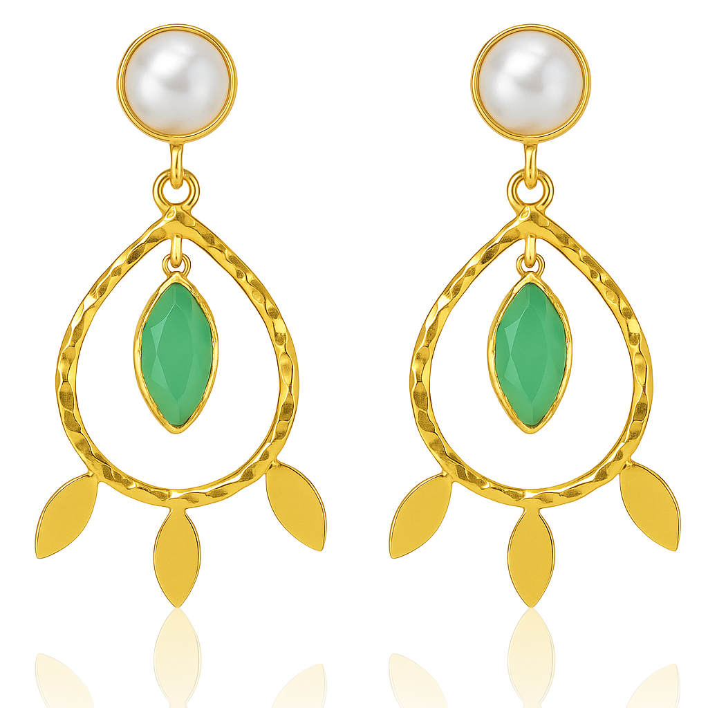 Pearl & Green Stone Earings