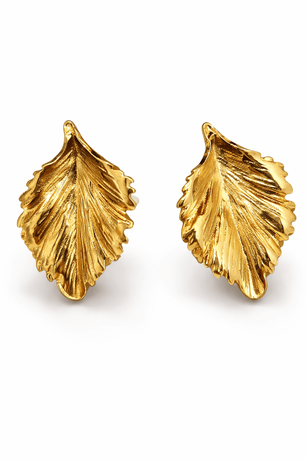 Gold Leaf Statement Earrings for Women | Stainless Steel Anti-Tarnish Designer Stud Earrings | Lightweight Elegant Party & Daily Wear Jewelry