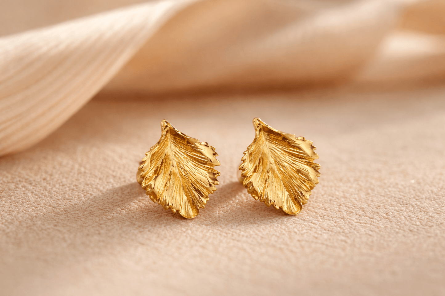 Gold Leaf Statement Earrings for Women | Stainless Steel Anti-Tarnish Designer Stud Earrings | Lightweight Elegant Party & Daily Wear Jewelry